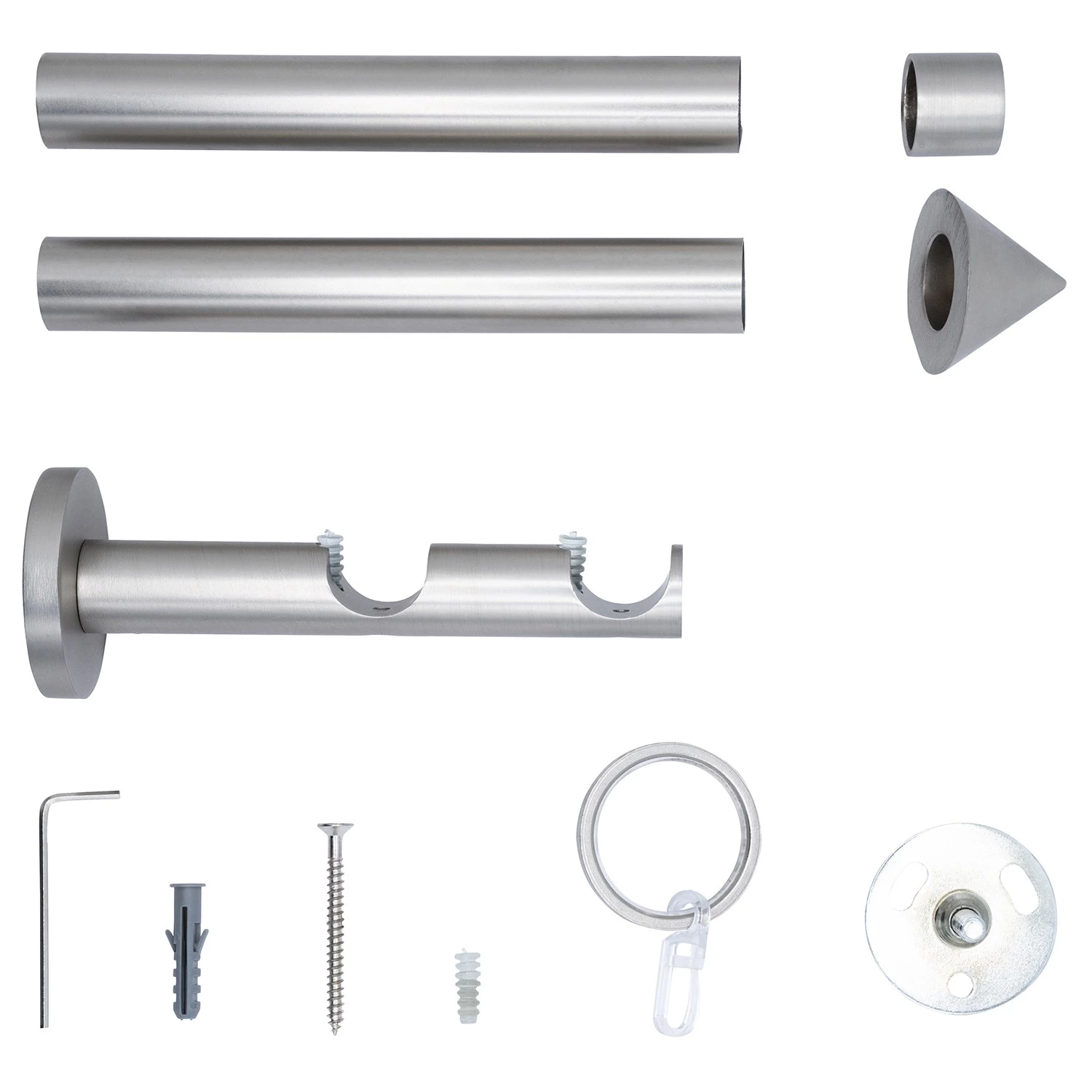 Mydeco Tringle sur mesure Cone II (double) - Aluminium - Imitation acier inoxydable - Largeur : 160 cm 5 Mydeco Tringle sur mesure Cone II (double) - Aluminium - Imitation acier inoxydable - Largeur : 160 cm – Image 3