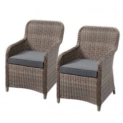 Chaises de jardin Villebon (lot de 2) - Tissu / Polyrotin - Anthracite / Marron
