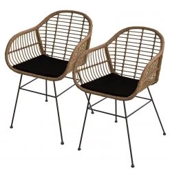 Chaises de jardin Kalo (lot de 2) - Polyrotin / Acier - Marron / Noir