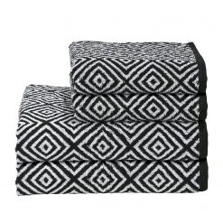 Twentyfour Serviette de toilette Day Diamond I - Étoffe de coton - Blanc / Noir