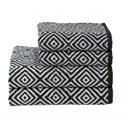 Twentyfour Serviette de toilette Day Diamond II - Étoffe de coton - Blanc / Noir