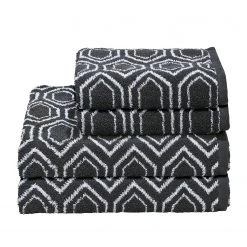 Twentyfour Serviette de toilette Day Ethno II - Étoffe de coton - Blanc alpin / Anthracite