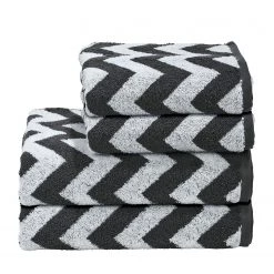 Twentyfour Serviette de toilette Day Zickzack I - Étoffe de coton - Blanc alpin / Anthracite