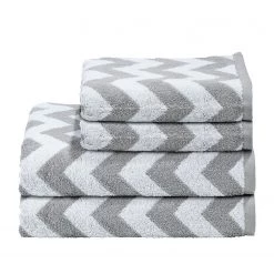 Twentyfour Serviette de toilette Day Zickzack I - Étoffe de coton - Blanc / Argenté