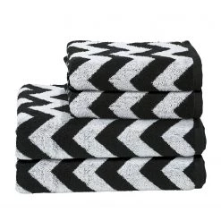 Twentyfour Serviette de toilette Day Zickzack II - Étoffe de coton - Blanc / Noir